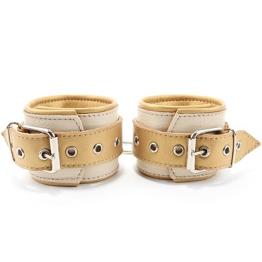 BDSM Арсенал Наручники из кожи, розово-золотые