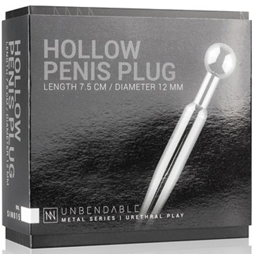 Sinner Hollow Metal Penis Plug, серебристый