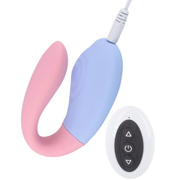 White Label Вибратор для пар на пульте управления, розово-голубой