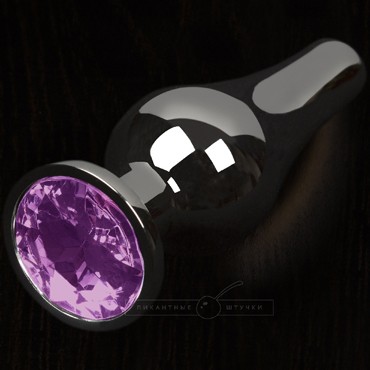 Большая анальная пробка с кристаллом, графит/розовый