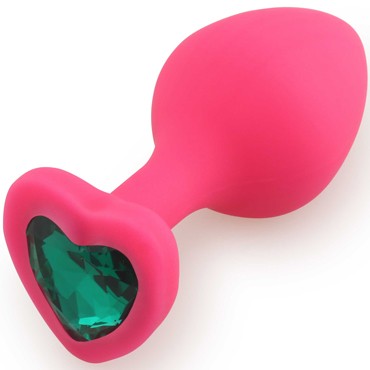 Play Secrets Silicone Butt Plug Heart Shape Medium, розовый/темно-зеленый
