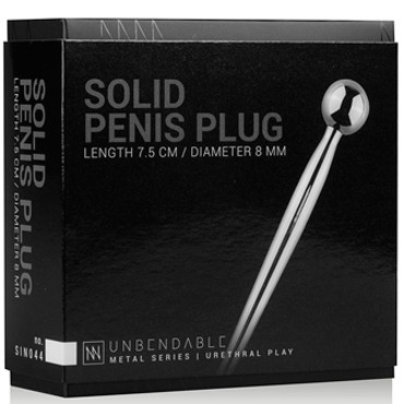 Sinner Metal Solid Penis Plug with Ball, серебристый