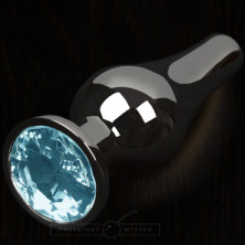 Маленькая анальная пробка с кристаллом, графит/голубой