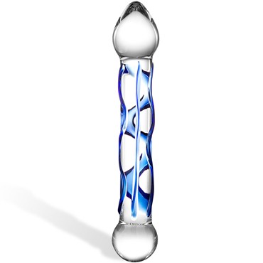 Glas 6,5" Full Tip Textured Glass Dildo, прозрачно-синий