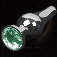 Большая анальная пробка с кристаллом, серебристый/прозрачный