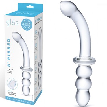 Glas 8" Ribbed G-Spot Glass Dildo, прозрачный