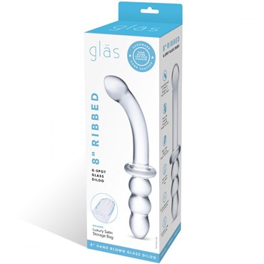 Glas 8" Ribbed G-Spot Glass Dildo, прозрачный