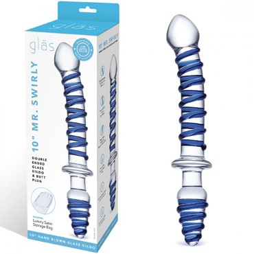Glas 10" Mr. Swirly Glass Dildo & Butt Plug, прозрачный