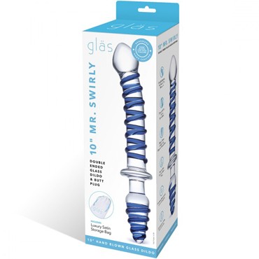 Glas 10" Mr. Swirly Glass Dildo & Butt Plug, прозрачный