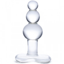 Glas 4" Beaded Glass Butt Plug with Tapered Base, прозрачный