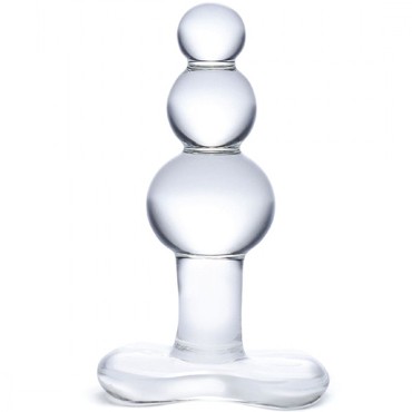 Glas 4" Beaded Glass Butt Plug with Tapered Base, прозрачный