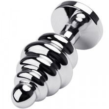 Toyfa Metal Анальная втулка с кристаллом - ребристая, серебристый/красный