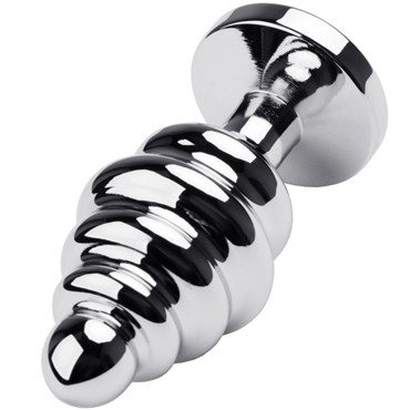 Toyfa Metal Анальная втулка с кристаллом - ребристая, серебристый/красный