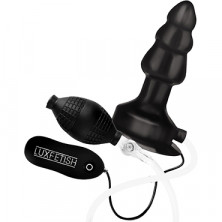 Lux Fetish Inflatable Vibrating Butt Plug With Suction Base, черная