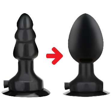 Lux Fetish Inflatable Vibrating Butt Plug With Suction Base, черная