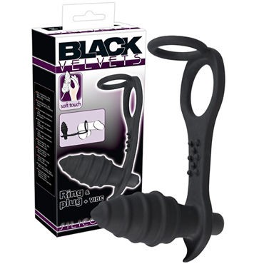 You2Toys Black Velvets Ring & Plug + Vibe, черное