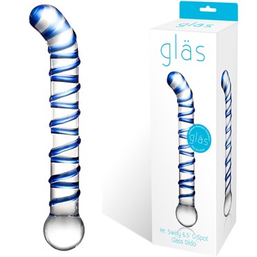Glas Mr. Swirly 6.5" G-Spot Glass Dildo, прозрачно-синий