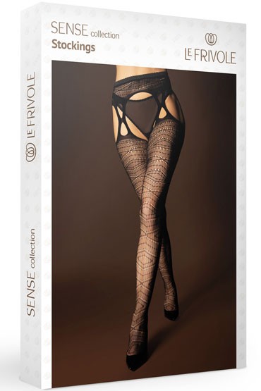 Le Frivole Sense Сетчатые чулки с поясом и ромбовидным узором, черные
