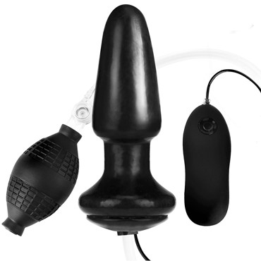 Lux Fetish 4" Inflatable Vibrating Butt Plug, черная