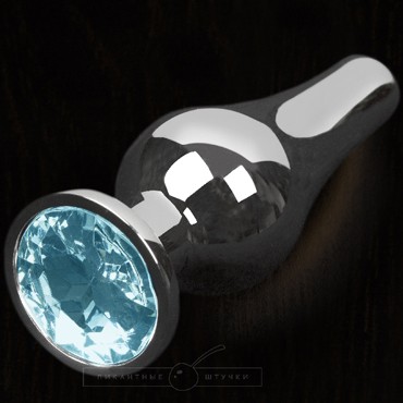 Маленькая анальная пробка с кристаллом, серебристый/голубой