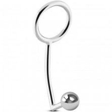 Sinner Metal Cock Ring With Anal Plug Size M, серебристое