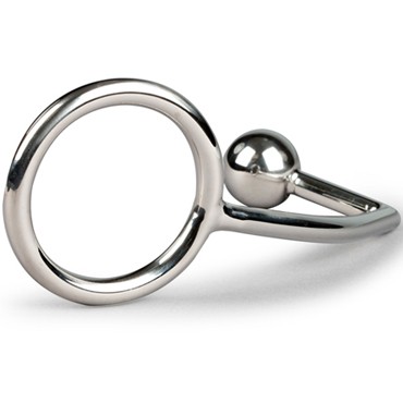 Sinner Metal Cock Ring With Anal Plug Size M, серебристое