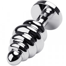 Toyfa Metal Анальная втулка с кристаллом - ребристая, серебристый/синий