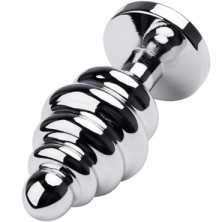 Toyfa Metal Анальная втулка с кристаллом - ребристая, серебристый/красный