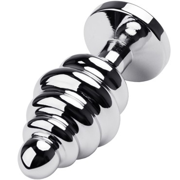 Toyfa Metal Анальная втулка с кристаллом - ребристая, серебристый/красный