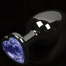 Большая анальная пробка с кристаллом - сердце, графит/синий