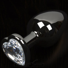 Большая анальная пробка с кристаллом - сердце, графит/прозрачный