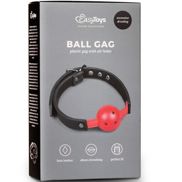 Easytoys Ball Gag With PVC Ball, красно-черный