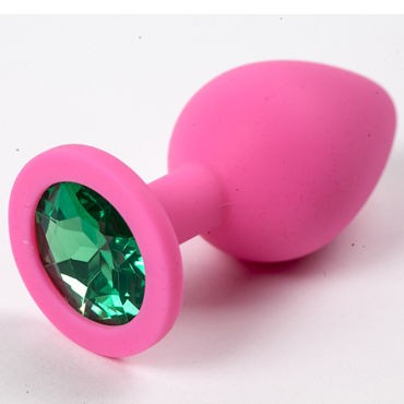 Luxurious Tail Анальная пробка с зеленым стразом 8 см, розовая