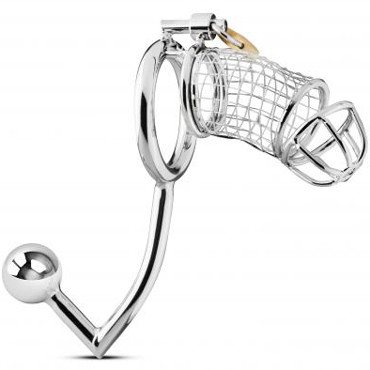 Sinner Metal Penis Cage With Anal Hook 53, серебристый