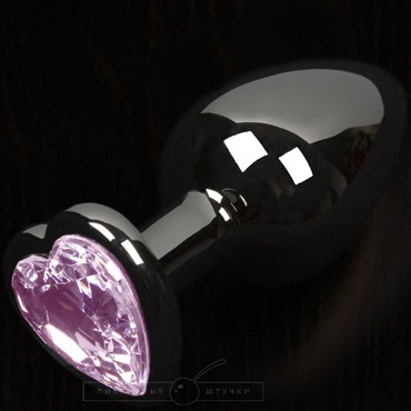 Большая анальная пробка с кристаллом - сердце, графит/розовый