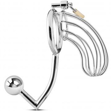 Sinner Metal Penis Cage With Anal Hook 54, серебристый