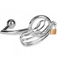 Sinner Metal Penis Cage With Anal Hook 54, серебристый