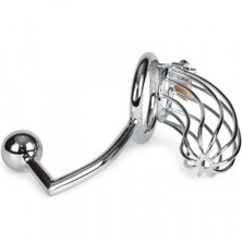 Sinner Metal Penis Cage With Anal Hook 54, серебристый