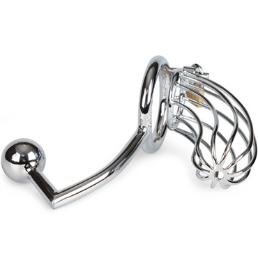 Sinner Metal Penis Cage With Anal Hook 54, серебристый