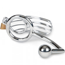 Sinner Metal Penis Cage With Anal Hook 54, серебристый