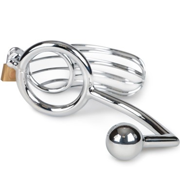 Sinner Metal Penis Cage With Anal Hook 54, серебристый