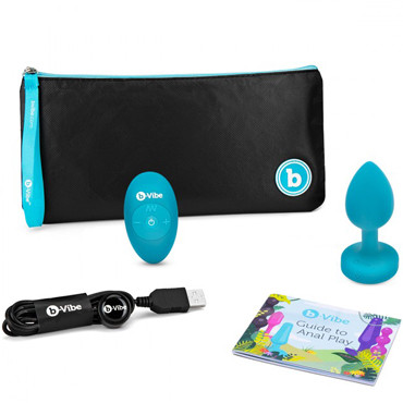 b-Vibe Vibrating Jewel Plug S/M, бирюзовая