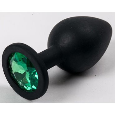 Luxurious Tail Анальная пробка с зеленым стразом 8 см, черная