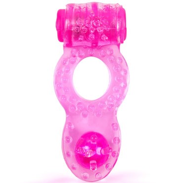 Brazzers Эрекционное кольцо c вибрацией, шариком и шипиками, розовое