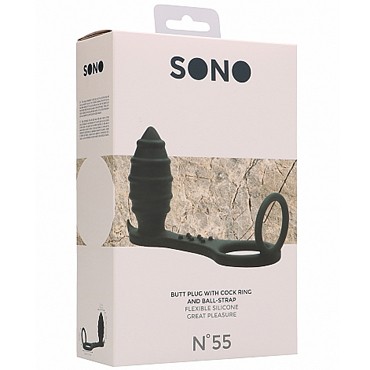 Shots Sono Butt Plug with Cock Ring and Ball-Strap, черный