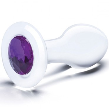 Glas Butt Plug 3,5" Bling Bling, прозрачный/фиолетовый
