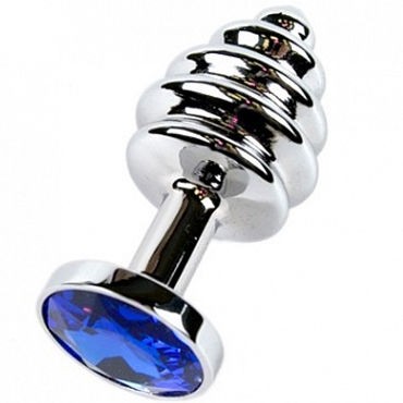 Luxurious Tail Анальная пробка фигурная с синим стразом, серебристая