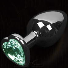 Большая анальная пробка с кристаллом - сердце, серебристый/зеленый