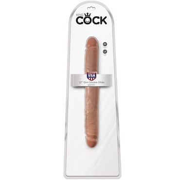 PipeDream King Cock 12" Slim Double Dildo, загорелый