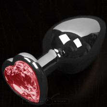 Большая анальная пробка с кристаллом - сердце, серебристый/красный